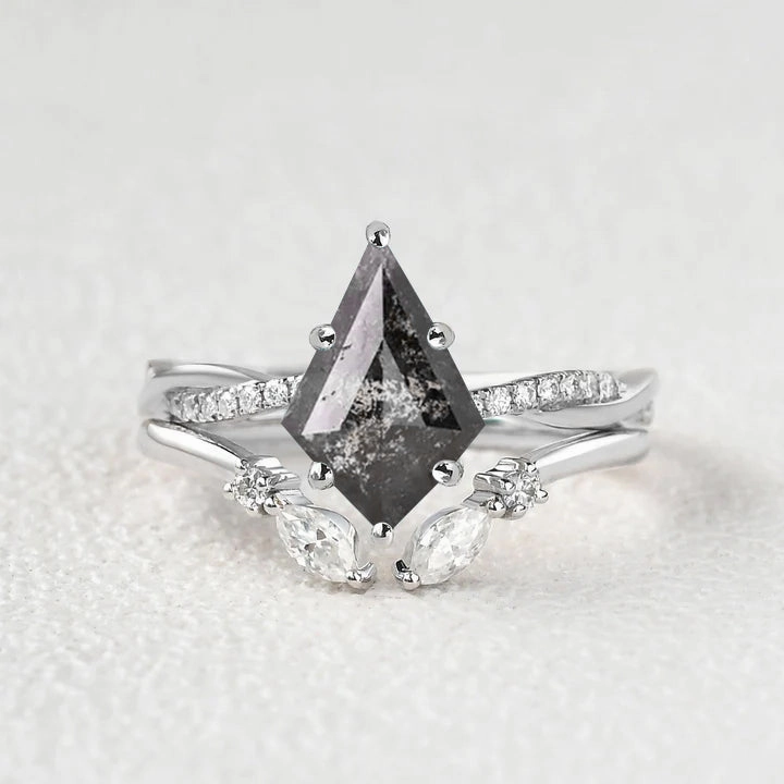 Salt and Pepper Diamonds Kite Cut Infinity Ring Set 2pcs Beautiful Decoration