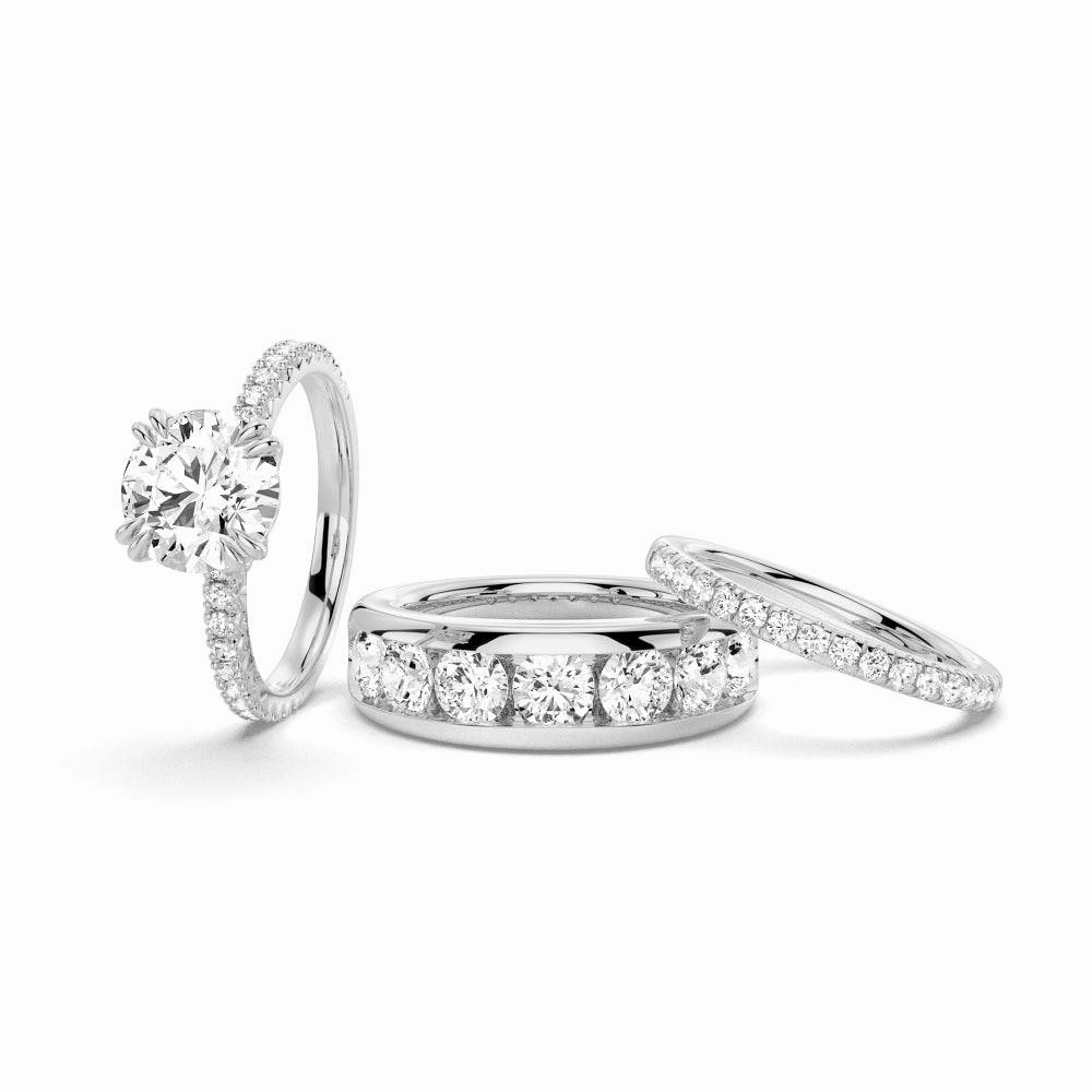 Bright Choice Shiny look Round Cut Moissanite Couple's Ring Set with Men's Wedding Band