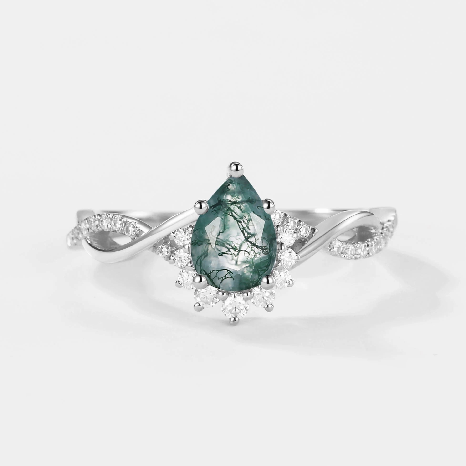 1.5ct Pear Moss Agate Infinity Engagement Ring - Barbara Luxury Motion