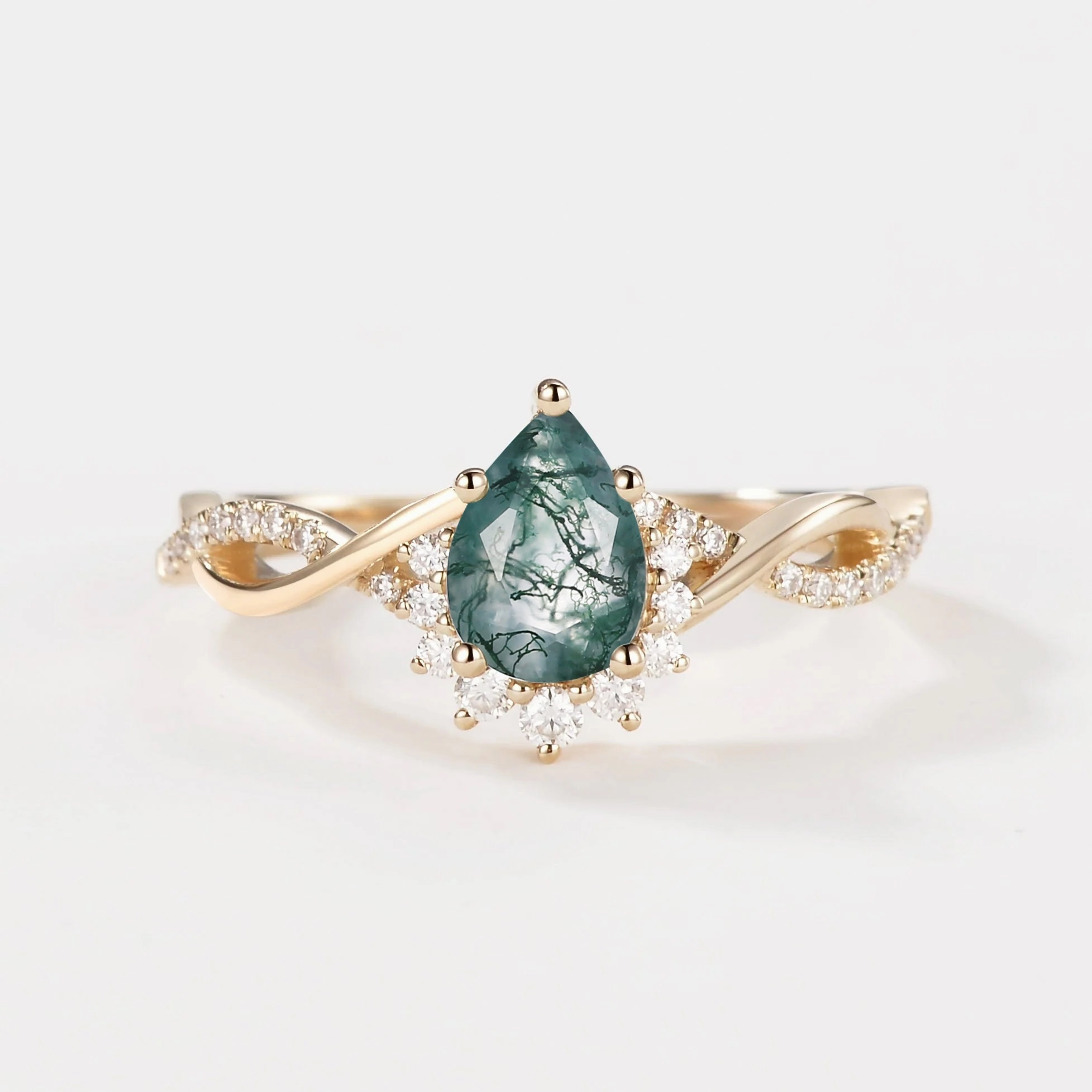 Graceful Glow Timeless elegance 1.5ct Pear Moss Agate Infinity Engagement Ring - Barbara