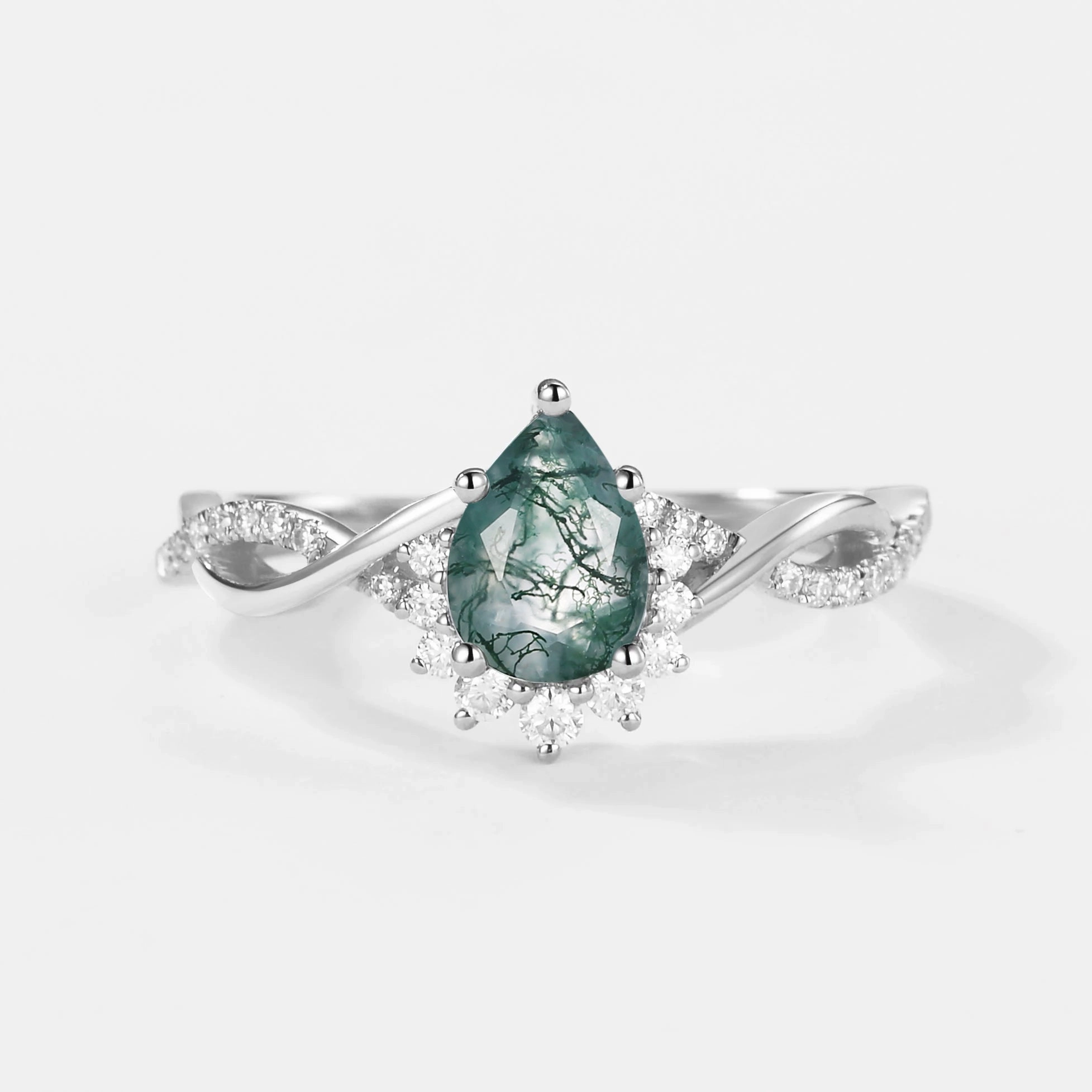 Glam Vibe Quiet Grace 1.5ct Pear Moss Agate Infinity Engagement Ring - Barbara