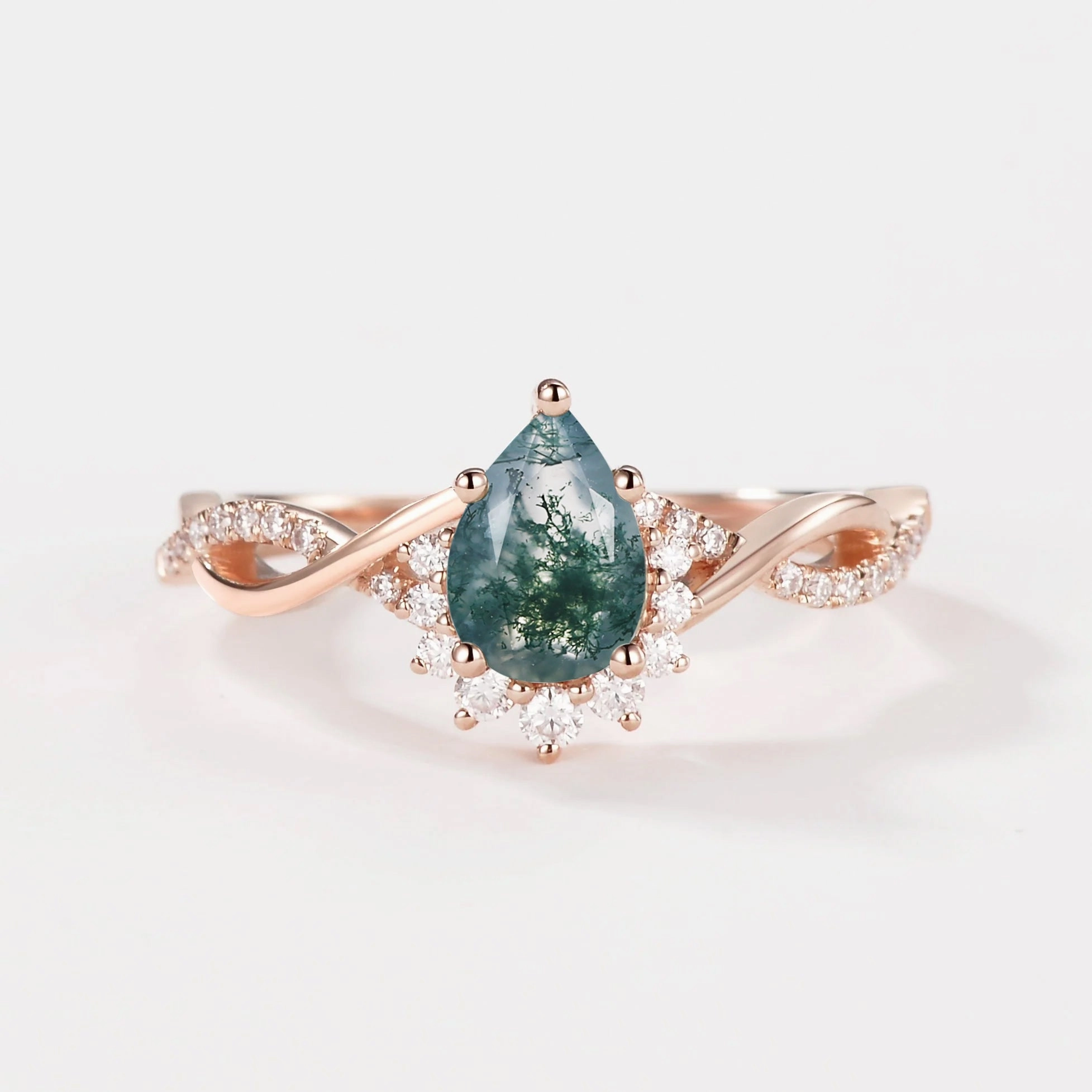 Exquisite Art Layering Essential 1.5ct Pear Moss Agate Infinity Engagement Ring - Barbara