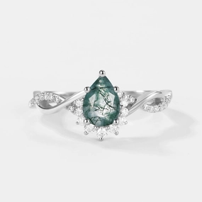 Glam Vibe Quiet Grace 1.5ct Pear Moss Agate Infinity Engagement Ring - Barbara