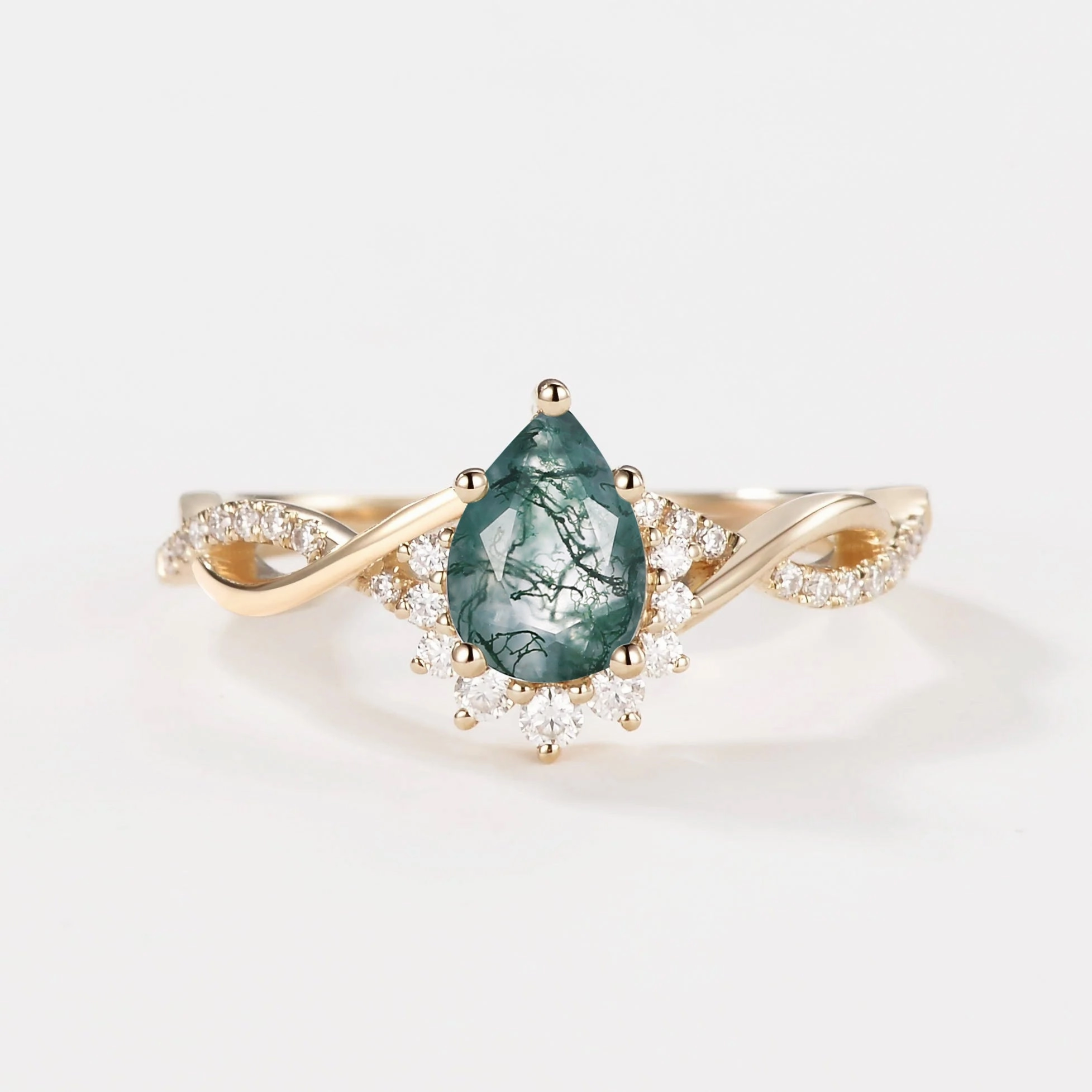 1.5ct Pear Moss Agate Infinity Engagement Ring - Barbara Economical Product