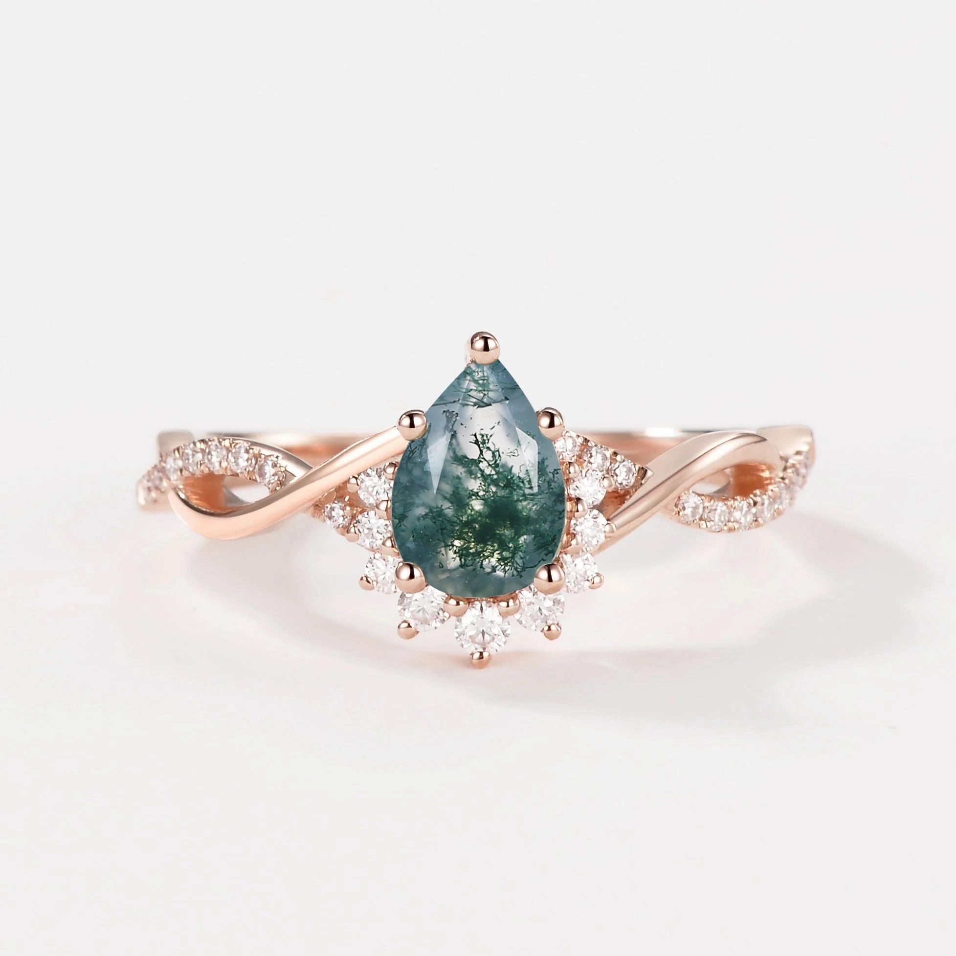 1.5ct Pear Moss Agate Infinity Engagement Ring - Barbara Sculpted Design