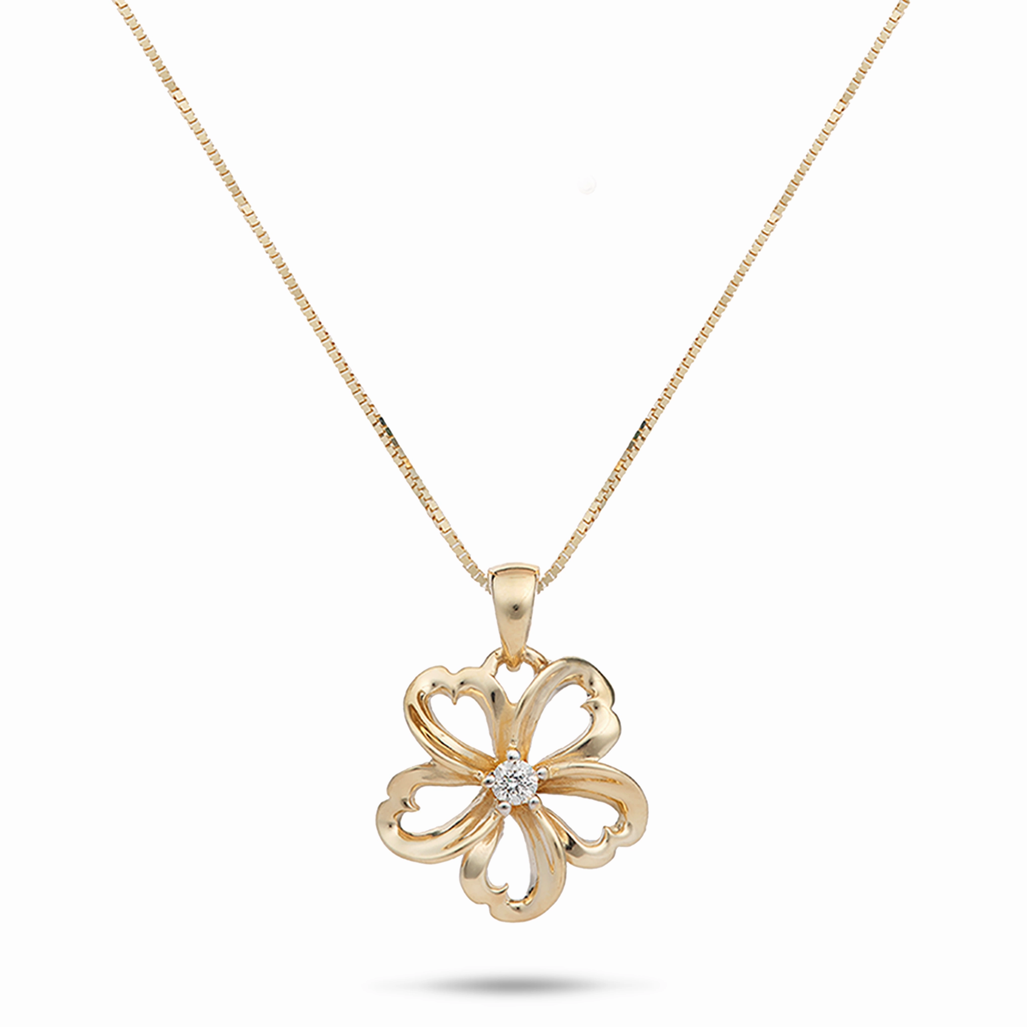 18" Plumeria Pendant Necklace in Gold with Diamond - 14mm Stylish Fit