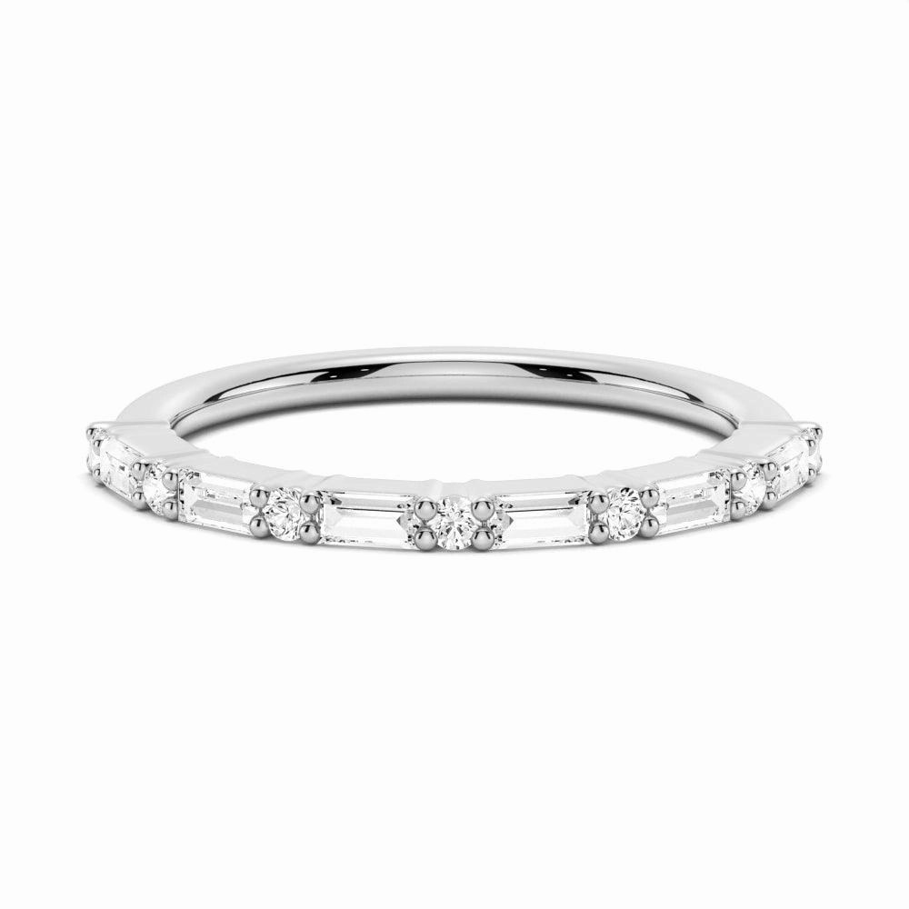 Baguette And Round Prong Moissanite Anniversary Band Contemporary Design