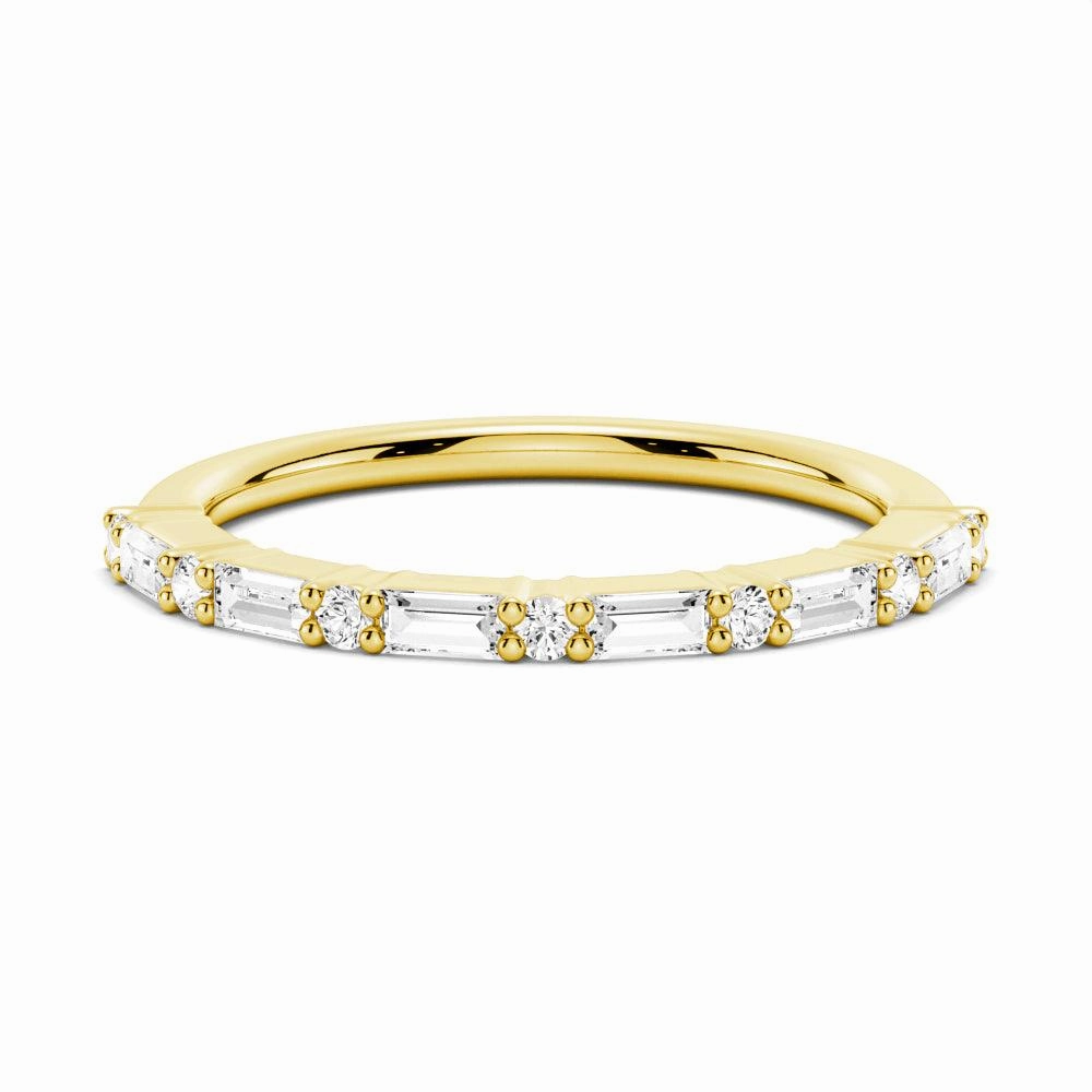 Vivid Sparkle Baguette And Round Prong Moissanite Anniversary Band