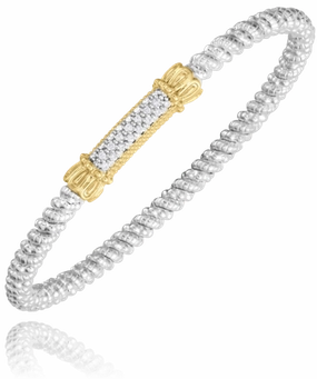 14K Yellow Gold and Sterling Silver Diamond Bangle Bracelet Chic Look