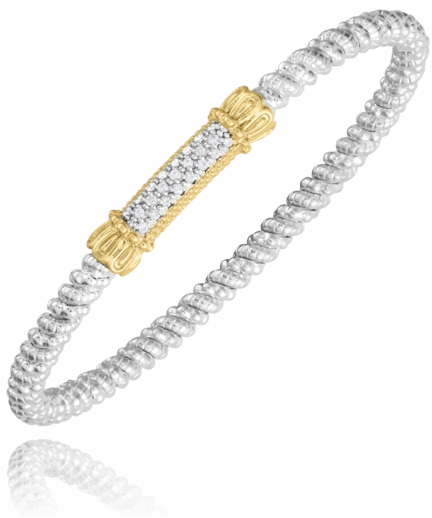 14K Yellow Gold and Sterling Silver Diamond Bangle Bracelet Chic Look