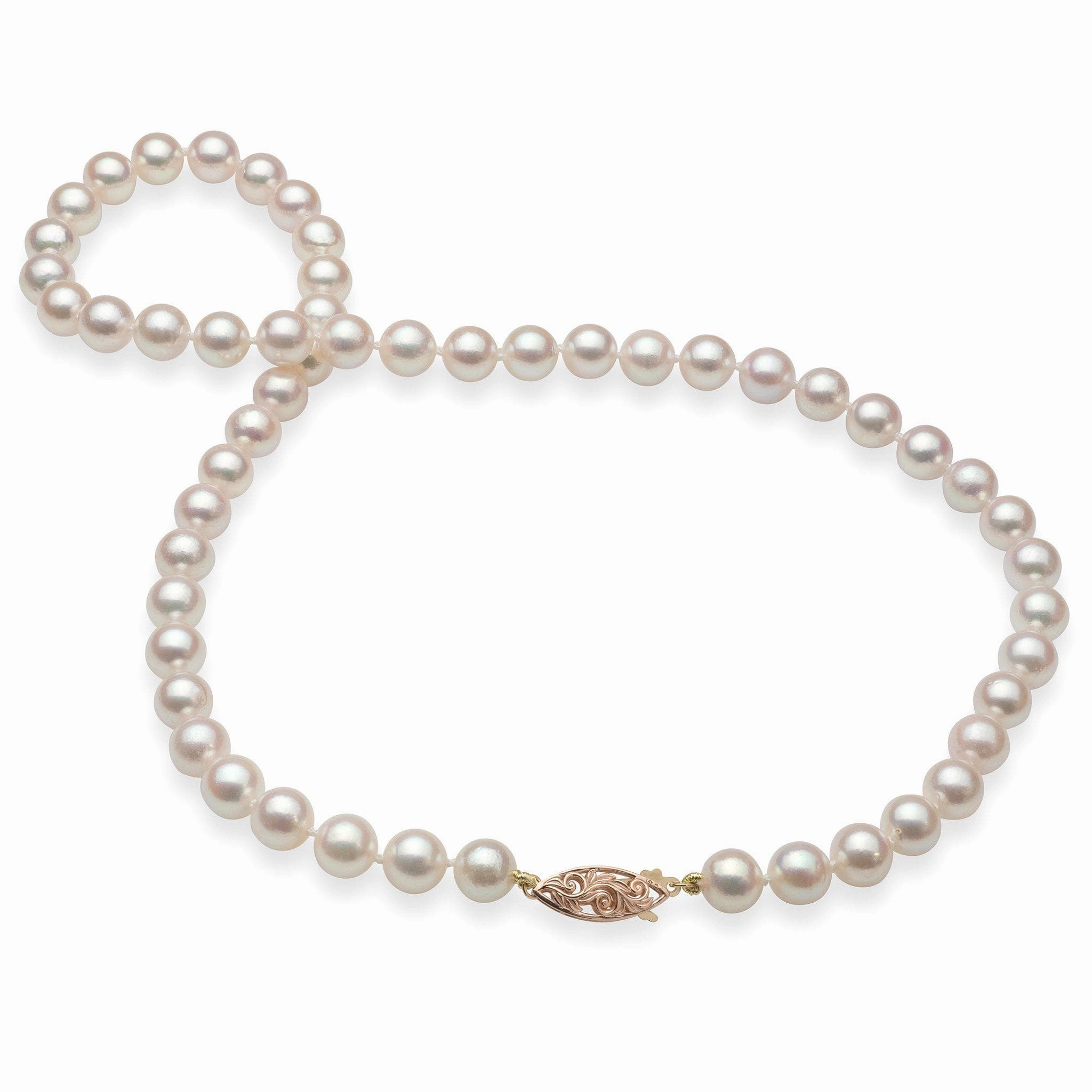 Unique Glow 18-19" Akoya White Pearl Strand with Two Tone Gold Clasp - 7-8mm