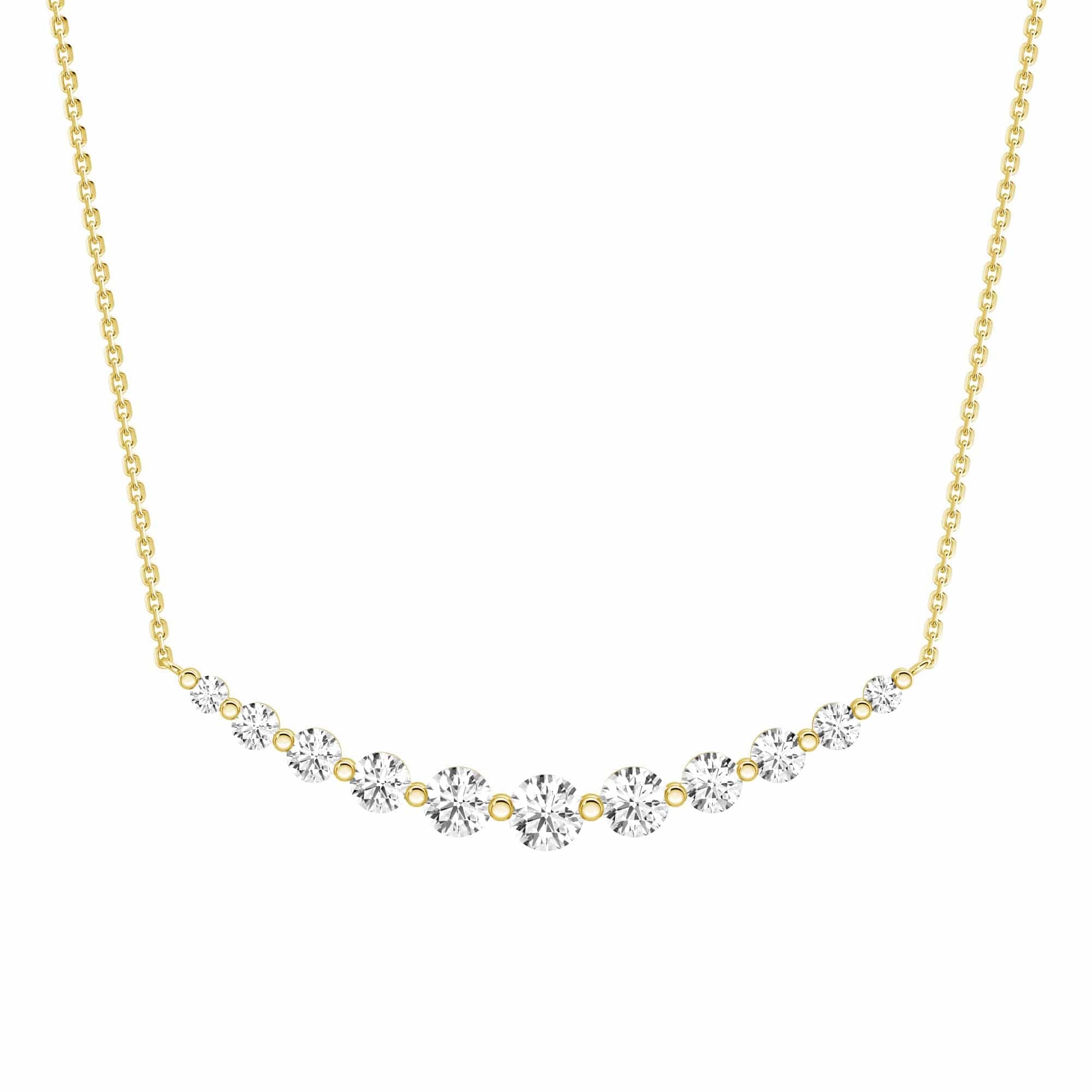 Evening Style Bold Statement Lab Grown Diamond Eleven Stone Curved Bar Necklace