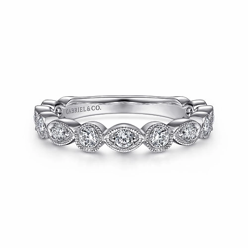 Vintage Inspired 14K White Gold Marquise and Round Station Diamond Anniversary Band Shiny Jewelry Touch Charming Gifts