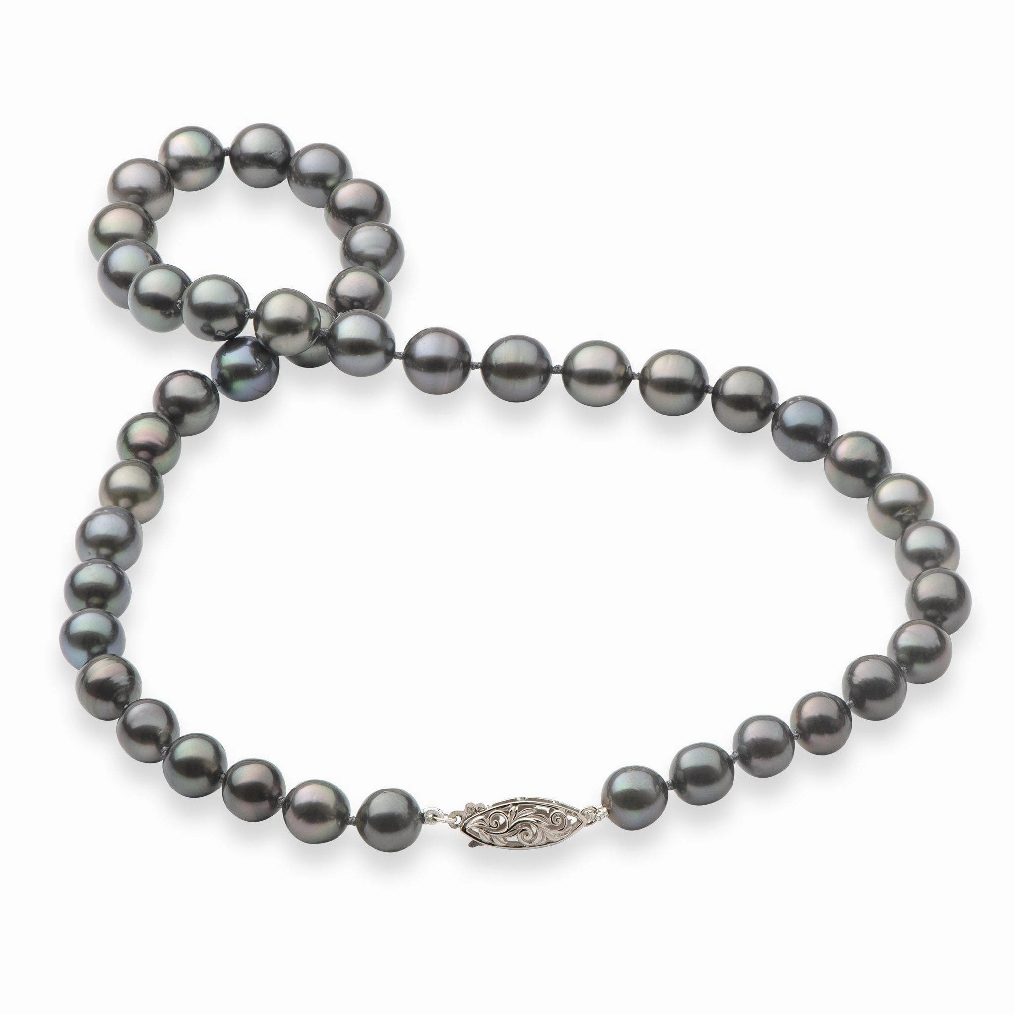 18-19" Tahitian Black Pearl Strand with White Gold Clasp - 8-11mm Artisan Made
