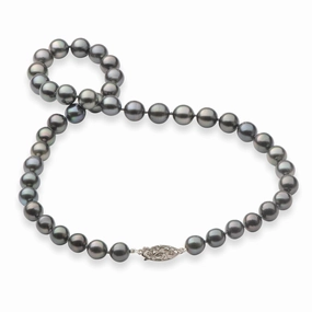 18-19" Tahitian Black Pearl Strand with White Gold Clasp - 8-11mm Artisan Made