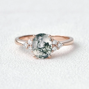 Elegant Appeal Oval Moss Agate Classic Cluster Engagement Ring - Aurora