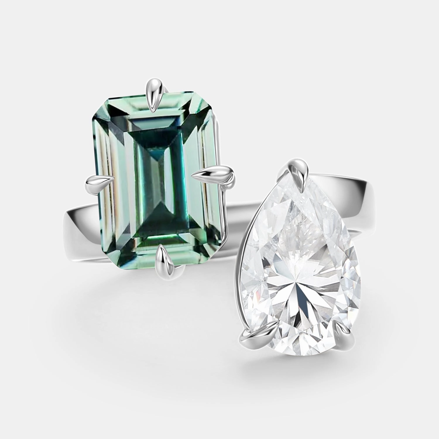 Toi Et Moi Lab Green Sapphire & Moissanite Engagement Ring - Juno Simple Look