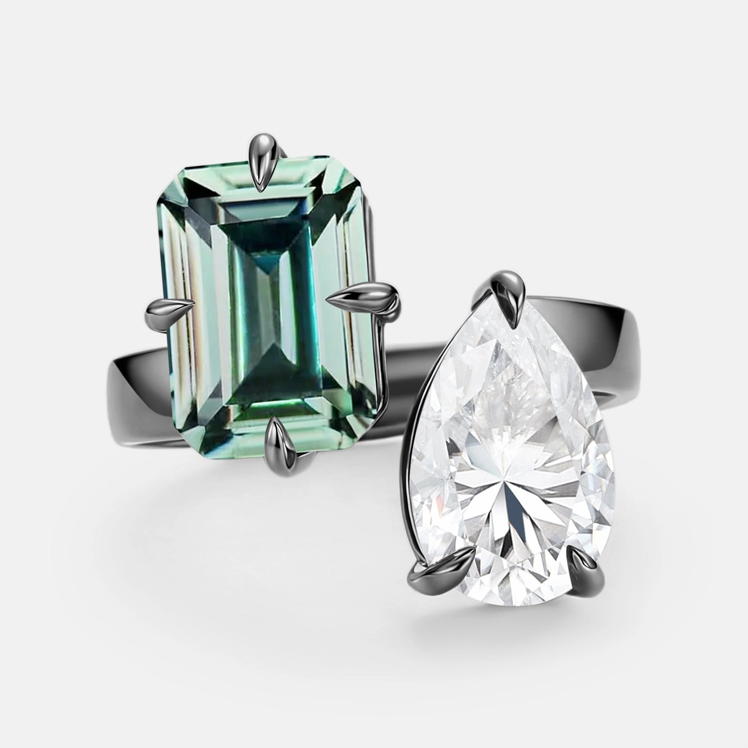 Shiny Jewelry Red Carpet Toi Et Moi Lab Green Sapphire & Moissanite Engagement Ring - Juno