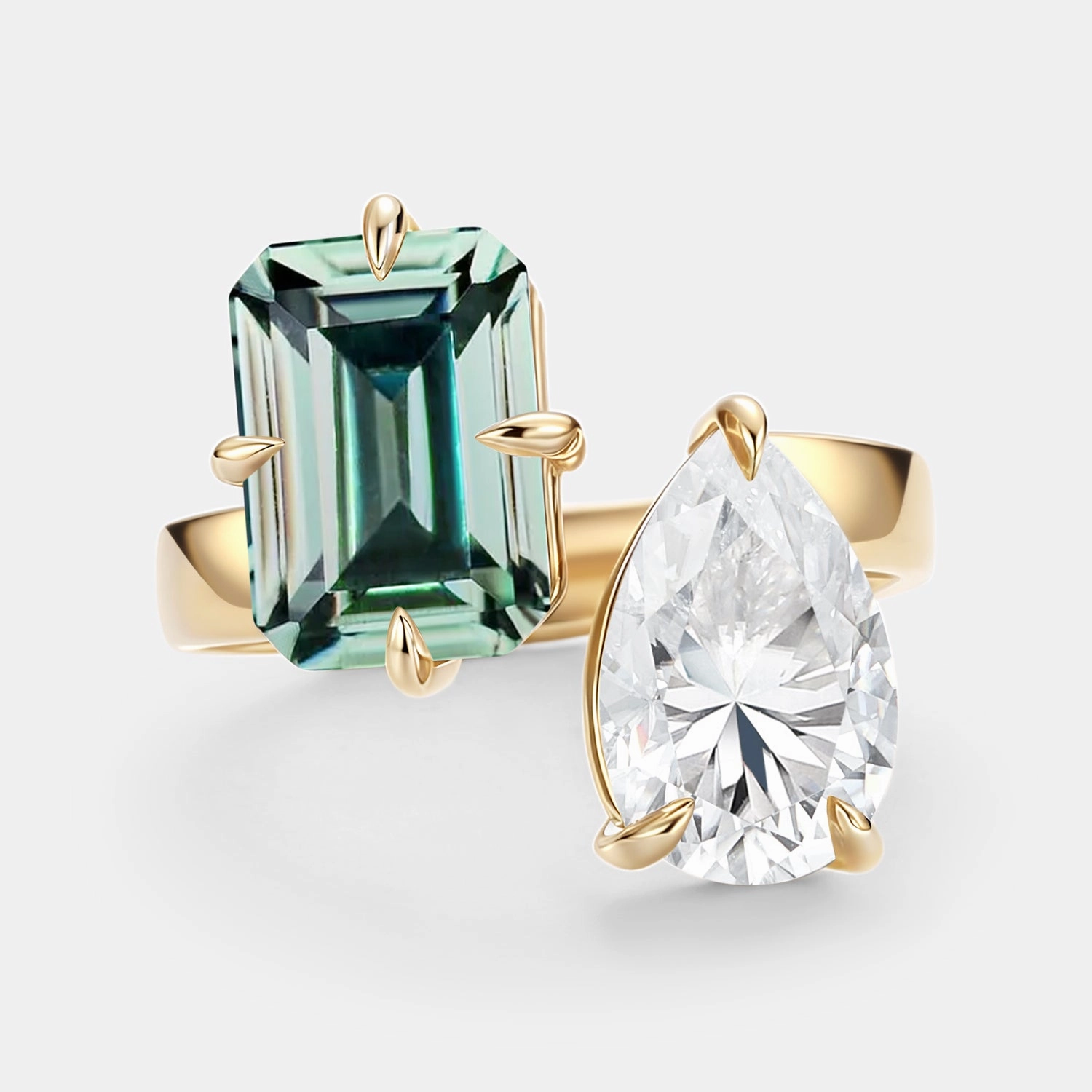 Toi Et Moi Lab Green Sapphire & Moissanite Engagement Ring - Juno Excellent Accessory