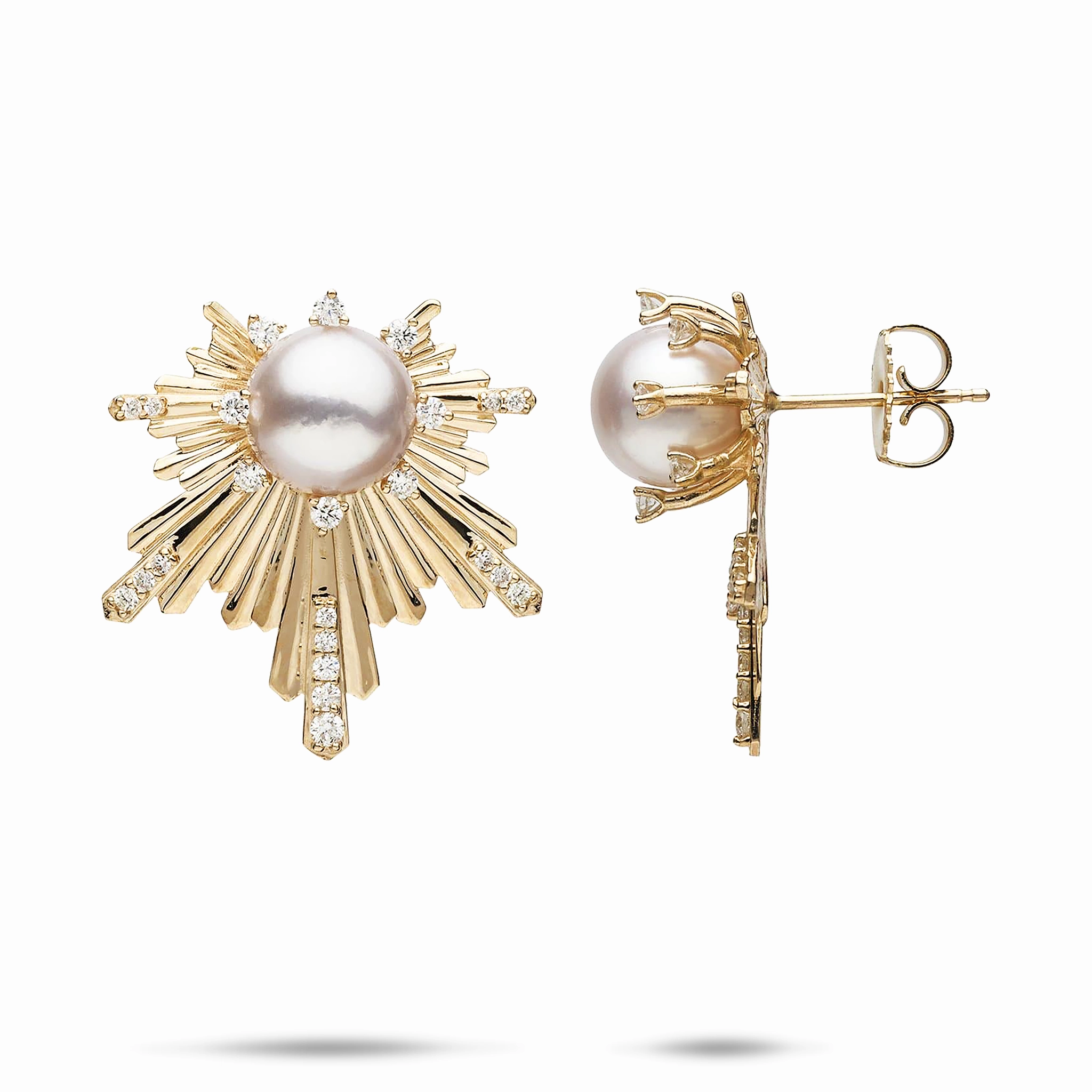 Breezy Look E Ho???la Akoya White Pearl Earrings in Gold with Diamonds - 23mm