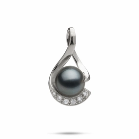 Artful Design Tahitian Black Pearl Infinity Pendant in White Gold with Diamonds - 11-12mm