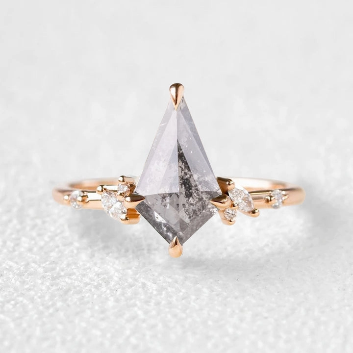 Vibrant Design Timeless Jewelry Look Salt and Pepper Diamonds Kite Cut Stacking Engagement Ring
