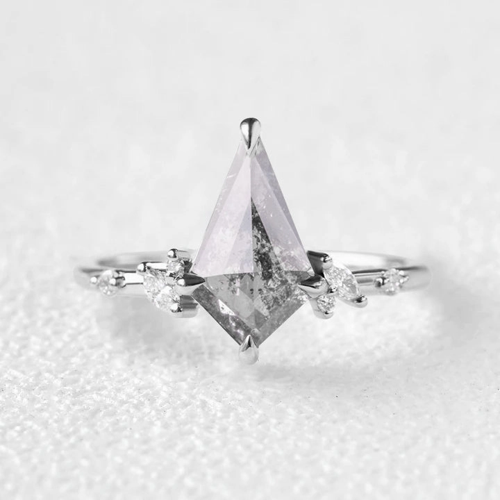 Opulent Sparkle Salt and Pepper Diamonds Kite Cut Stacking Engagement Ring
