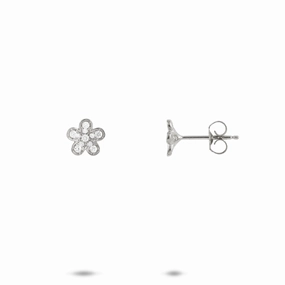 fashion lover Holiday Accent Plumeria Earrings in White Gold with Diamonds - 7mm
