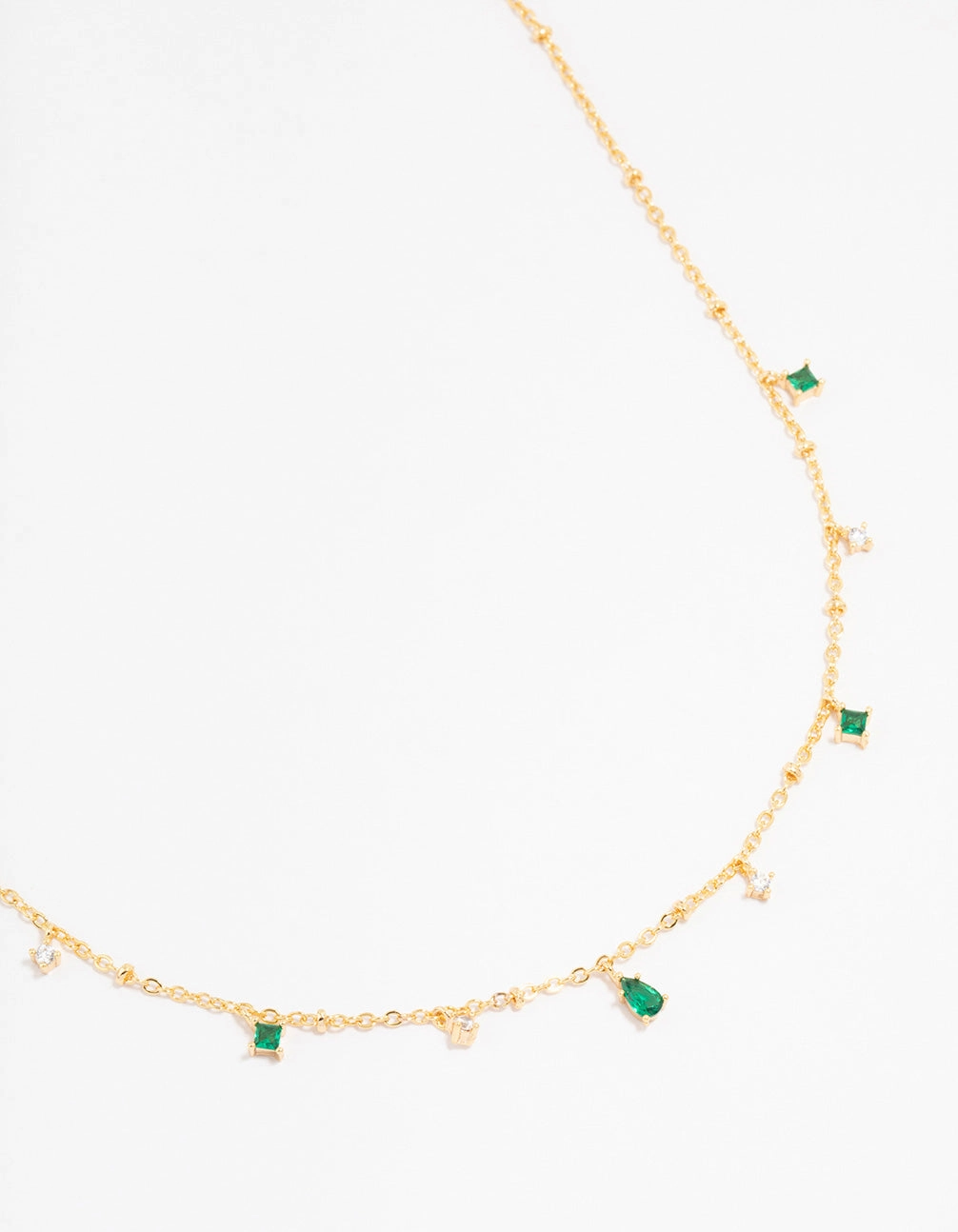 Gold Plated Cubic Zirconia Emerald Pear Dainty Station Necklace Celebration Look
