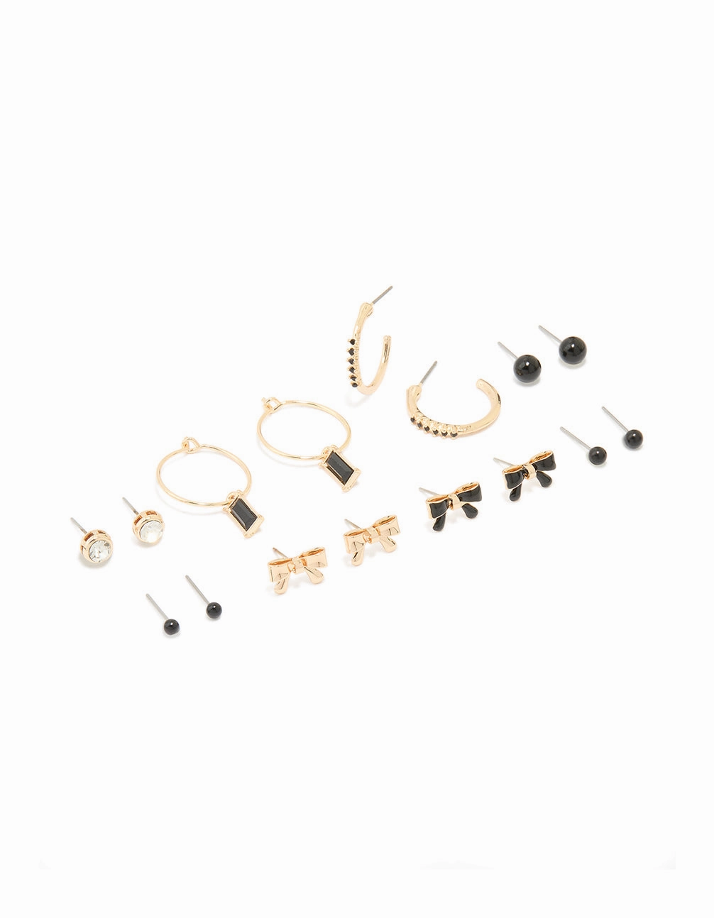 Travel Essential Radiant Look Gold Black Diamante & Bow Mixed Hoop Earrings 8-Pack