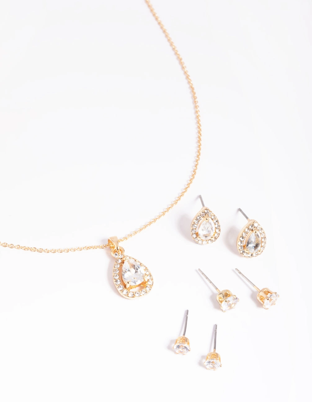 Gold Diamond Simulant Diamante & Pearl Necklace & Earrings Set Simple Look