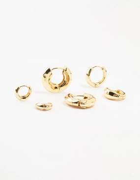 Gold Plated Brass Hammered Graduating Hoop Earrings 3-Pack Effortless Piece Dazzling Style