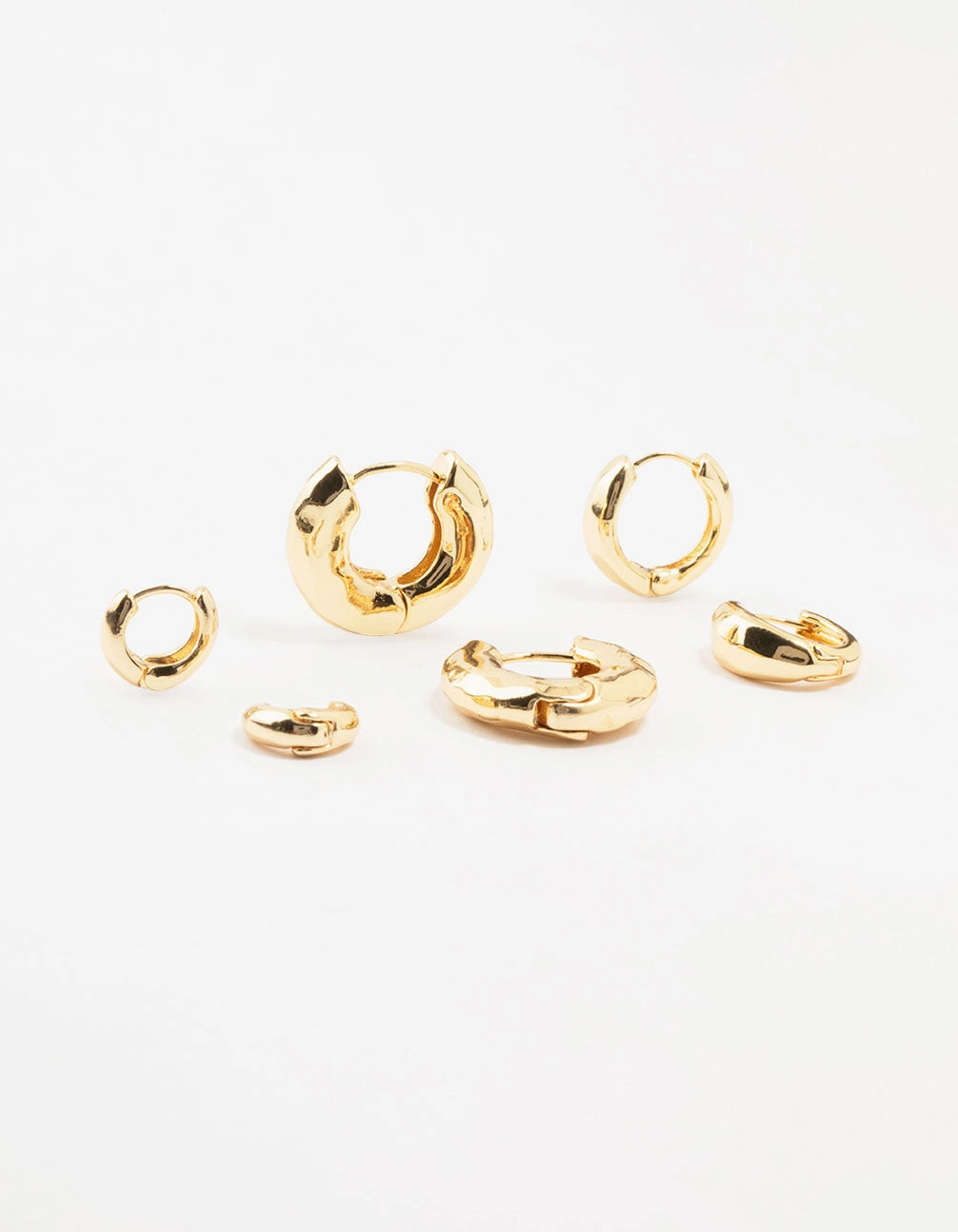 Gold Plated Brass Hammered Graduating Hoop Earrings 3-Pack Effortless Piece Dazzling Style