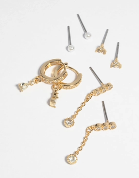 Gold Plated Cubic Zirconia & Pearl Earring 4-Pack Quick Style