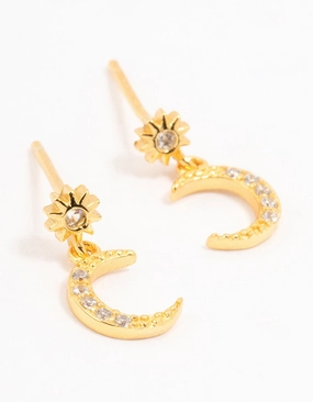Gold Plated Sterling  Silver Celestial Cubic Zirconia Drop Earrings Charming Detail