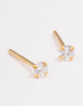 Fresh Form Timeless Shape Gold Plated Sterling Silver Cubic Zirconia Baby Stud Earrings