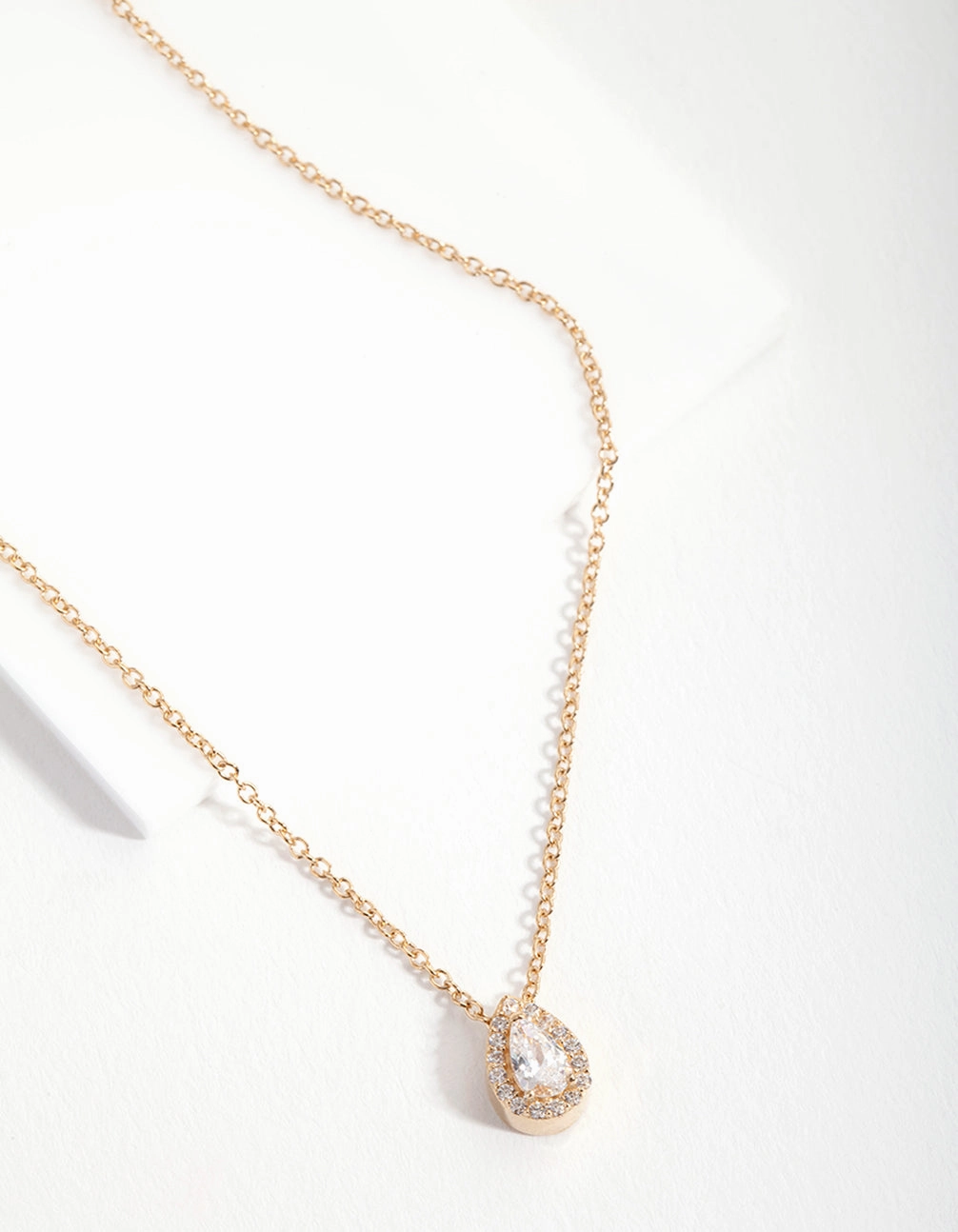 Gold Plated Sterling Silver Cubic Zirconia Pear Halo Necklace Eternal Classic Bold Layering