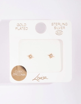 Feminine Accent Gifting Vibes Gold Plated Sterling Silver Cubic Zirconia Starburst Earrings