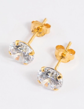 Gold Plated Sterling Silver Cubic Zirconia Stud Earrings Vibrant Look Sculpted Edge