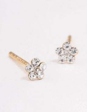 Perfect Gift Signature Touch Gold Plated Sterling Silver Diamante Flower Stud Earrings