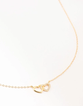 Gold Plated Sterling Silver Double Heart Cubic Zirconia Necklace Layered Glow Shine On