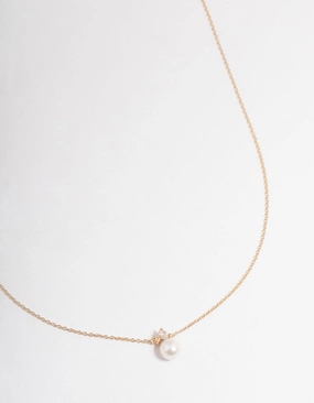 Gold Plated Sterling Silver Pearl Cubic Zirconia Necklace Camera Mood