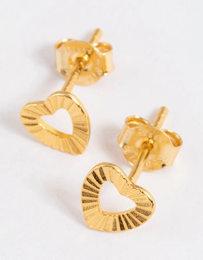 Gold Plated Sterling Silver Sunray Heart Stud Earrings Refined Vibe Chic Detail
