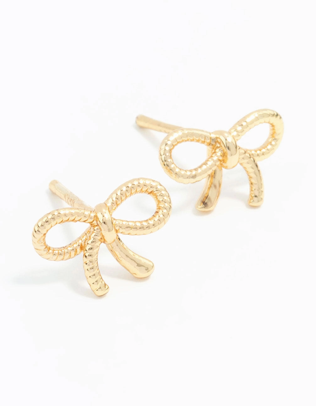 Gold Plated Sterling Silver Textured Bow Stud Earrings Refined Mood Nature Inspired