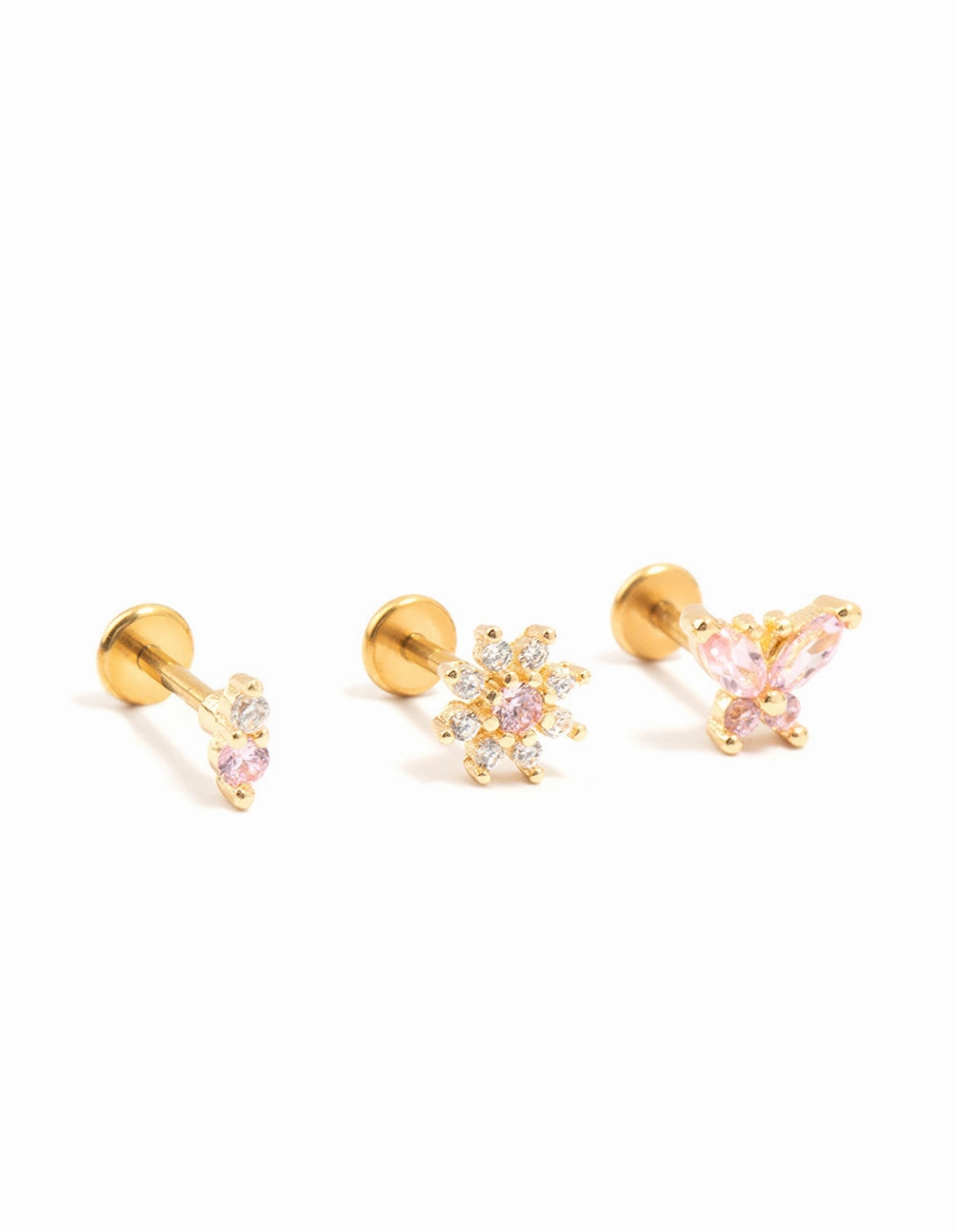 Cool Form Pure Accent Gold Plated Surgical Steel Butterfly & Flower Flat Backs 3-Pack