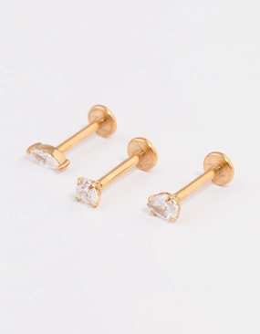 Gold Plated Surgical Steel Cubic Zirconia Classic Flat Back Pack Urban Fit