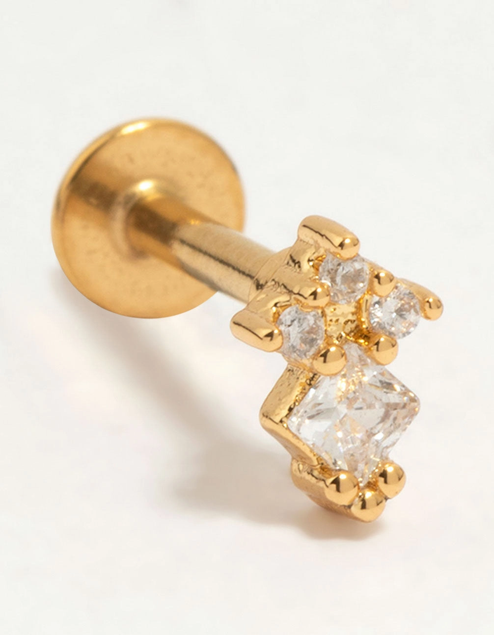 Gold Plated Surgical Steel Cubic Zirconia Micro Cluster Flat Back Stud Modern Aesthetic