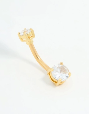 Gold Plated Surgical Steel Cubic Zirconia Mini & Medium Belly Bar Infinite Style Modern Statement
