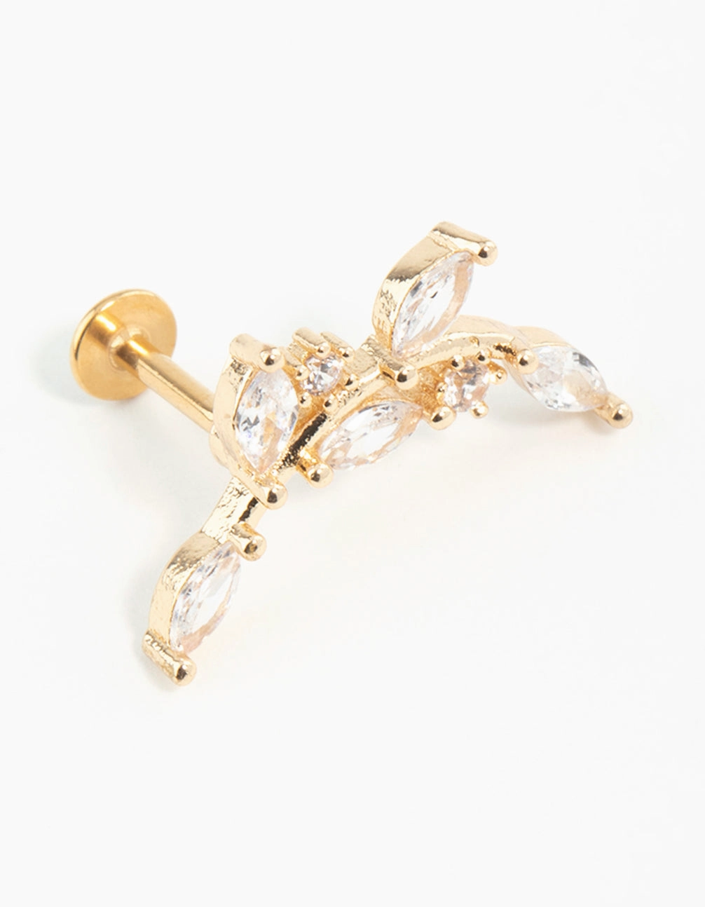 Gold Plated Surgical Steel Curved Vine Single Flat Back Dazzling Charm Romantic Spark
