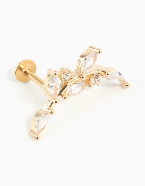 Gold Plated Surgical Steel Curved Vine Single Flat Back Dazzling Charm Romantic Spark